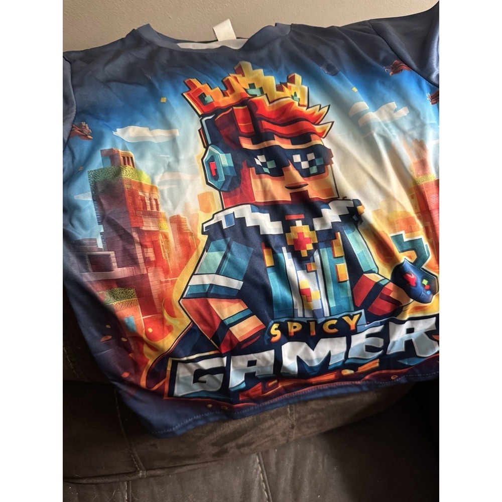 Boys 7-8Y Blue Spicy Gamer Graphic Print Crew Neck Short Sleeve Tee